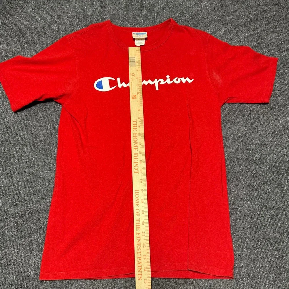 Champion Mens Script Logo‎ T-Shirt Red Short Sleeve Cotton Tee GT19 Medium